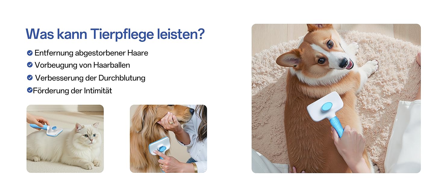 Щітка для собак та котів ACE2ACE, щітка для тварин, для довгої та короткої шерсті, видаляє шерсть з однією кнопкою, біло-блакитна (блакитна)