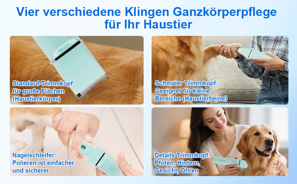 Набір для стрижки котів Dufuso Leise Schermaschine: 4 в 1, LED-підсвічування, професійний триммер для собак та котів, для догляду за лапами, очима, вухами, обличчям та тілом (білий/зелений)