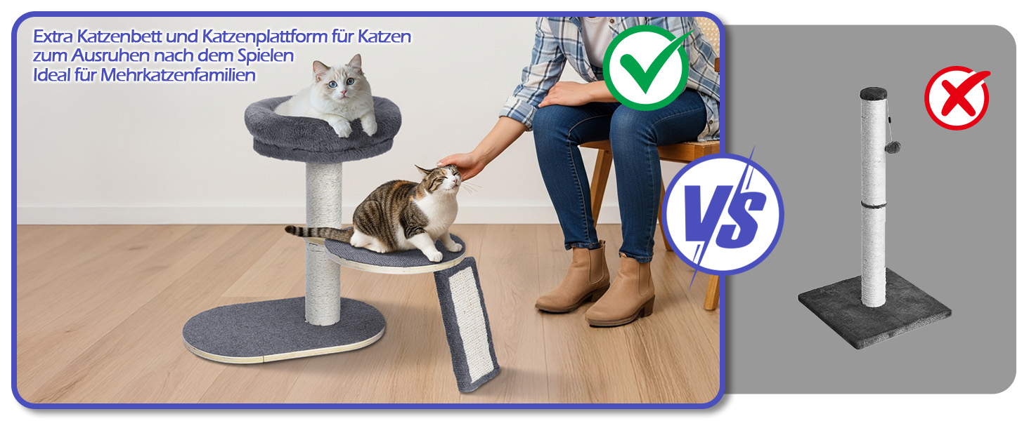 Кігтеточка для котів Eukue велика, 80 см з платформою, мотузкою з сизалю та стійкою основою. Підходить для кошенят та дорослих котів. Комплект кігтеточок (білий/сірий)