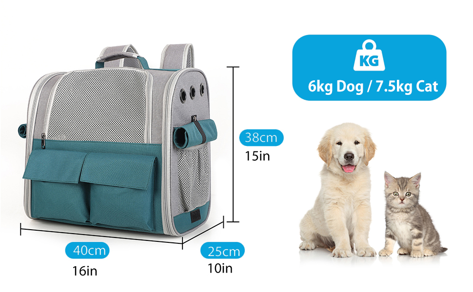 Рюкзак для тварин PETCUTE: переноска для собак та котів, знімний килимок, безпечний ремінь, зелений
