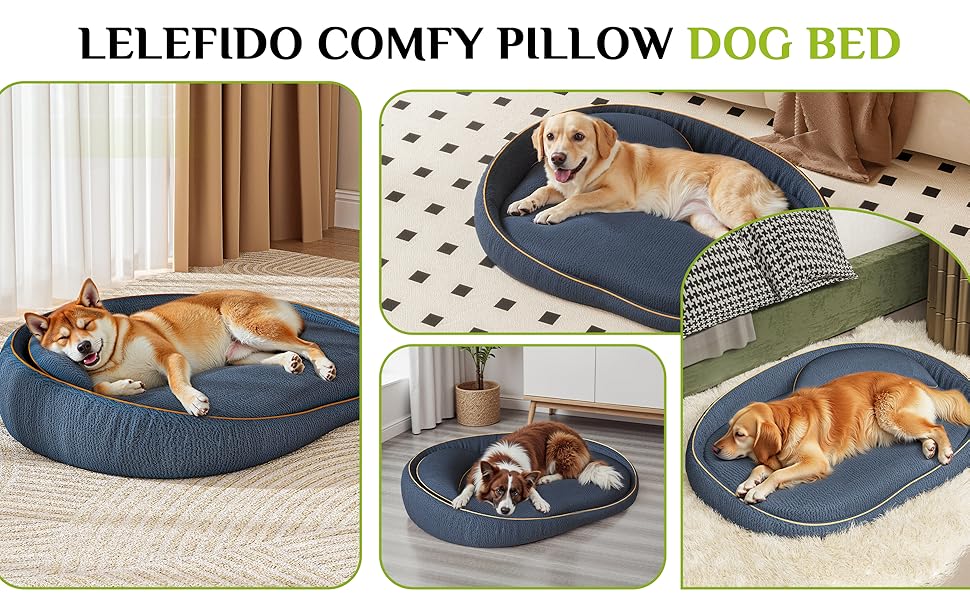 Ортопедичне собаче ліжко XXL з подушкою – комфортне собаче софа з Memory Foam, знімний та пральний чохол – ліжко для великих собак, довговічне та затишне (Blue)