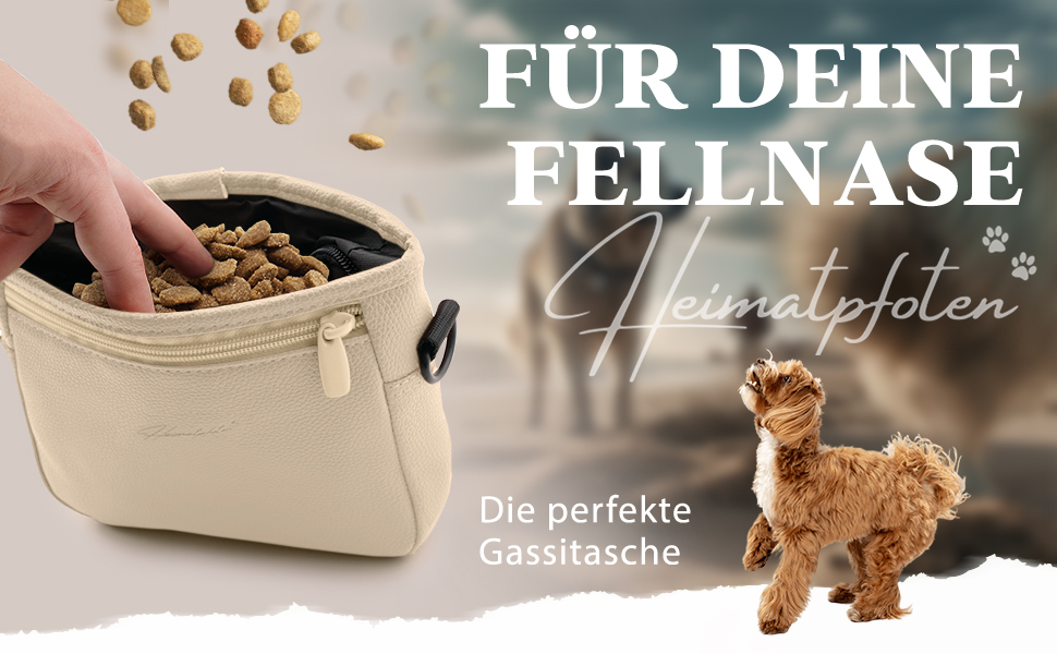 Сумка для ласощів для собак Heimatpfoten® з штучної шкіри, з магнітною застібкою на руці, чорна (S, Карамель)