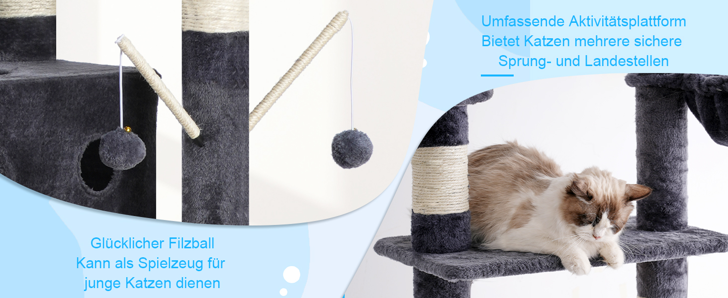 Котячий будиночок Hey-brother Kratzbaum: регульований котячий комплекс 250-280 см, до стелі, для великих котів, з гніздом, сірий (0MPJ091W)