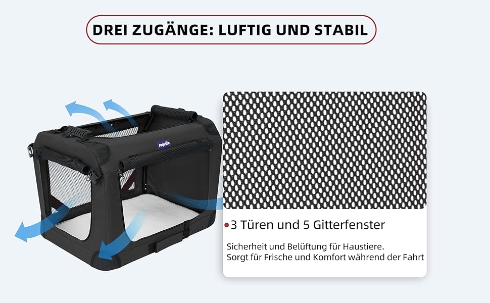 Транспортна переноска для котів та собак Petprsco, 60x42x42 см, чорна. Зігріваюча ковдра, миска та знімний матрац