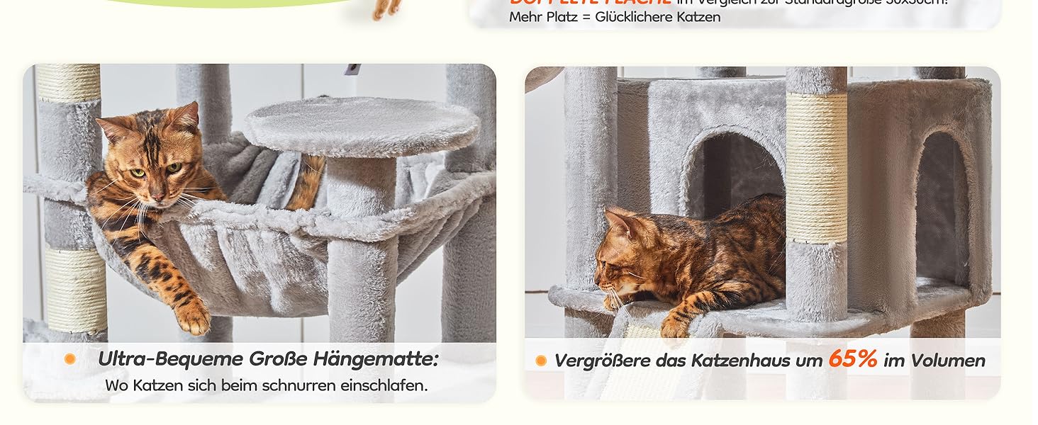 Дерево для котів Taoqimiao 183 см, велике XXL, з будиночком, гамаком, стійке, сірого кольору MS045W