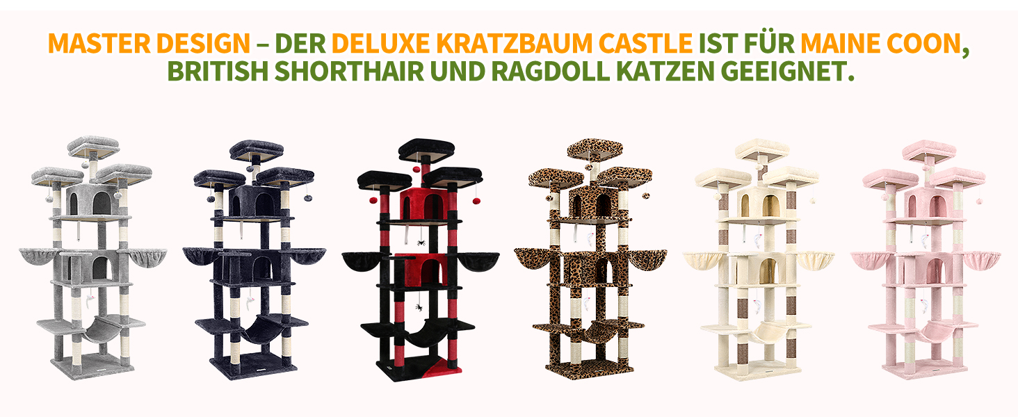 Розкішна когтеточка Globlazer XXL для великих і кількох котів, 204 см, з будиночками, гамаками та м'якими сидіннями (рожева)