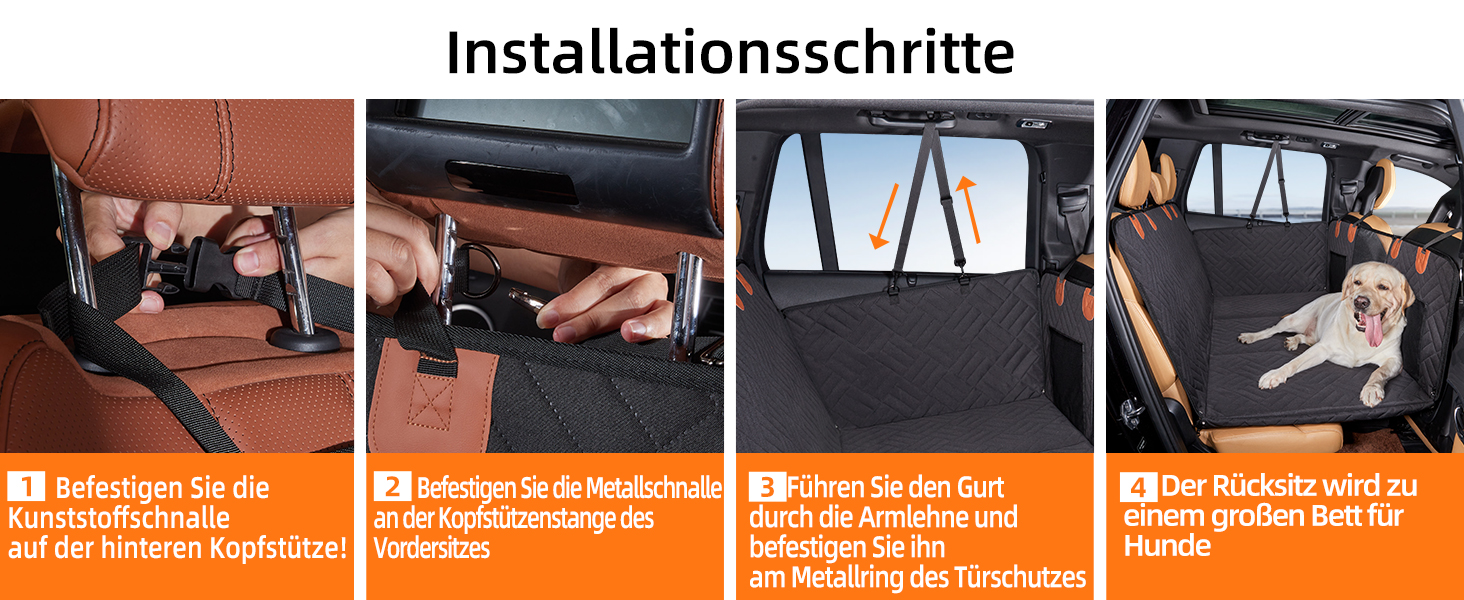 Задній сидіння для собак, жорсткий піддон (132x63,5 см), вантажопідйомність 40 кг, неслизька тканина Oxford для SUV/Kombi/Pick-up (Чорний)