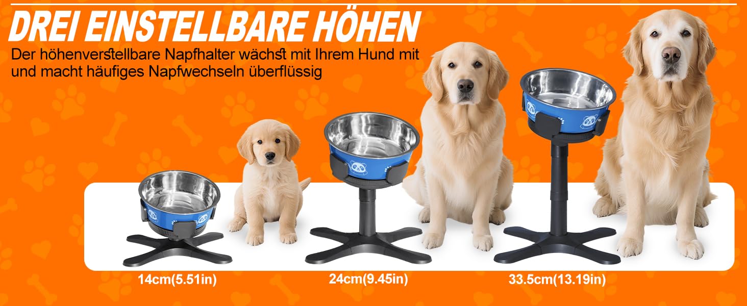 Підставка для годівлі собак, регульована висота, миска для води та корму, 3 рівні, стабільна та неслизька, для малих, середніх та великих собак (Блакитна)