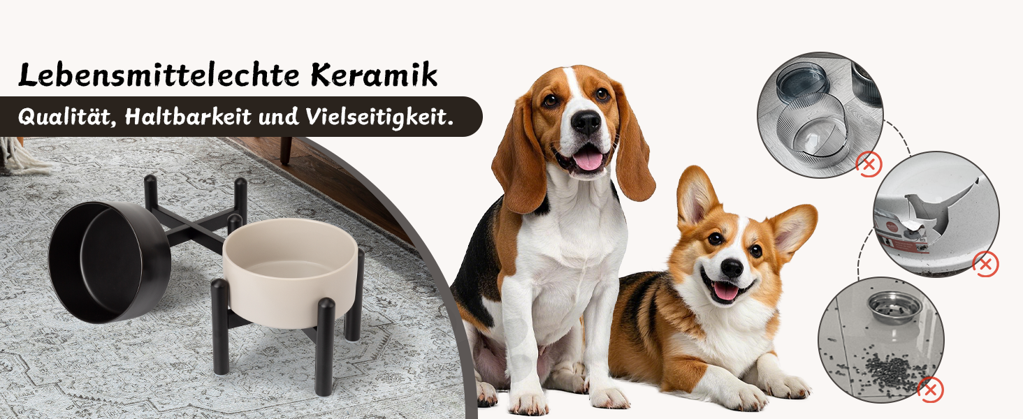 Підвищена годівниця для собак, керамічна миска для корму з нержавіючою підставкою - для маленьких та середніх собак, діаметр 15,5 см, об'єм 850 мл, білий колір