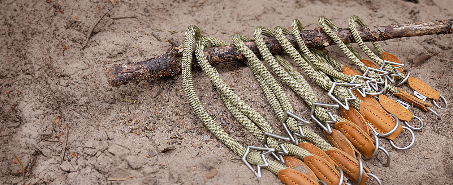 Нашийник для собак Rudelkönig Emma - Елегантний нашийник-стоп для собак з шкіри та нейлону, діаметр 12 мм, для великих собак, колір хакі