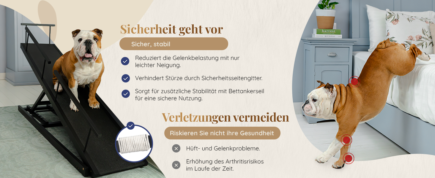 Сходинки для собак PRIORPET з берези з поручнями - регульована висота до 94.5 см - складаються - антиковзні ручки - для малих собак до 23 кг - коричневі (чорні)