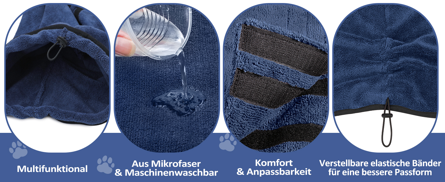 Рушник для собак з мікрофібри, халат для собак середніх та великих порід, швидковисихаючий, халат для собак з клямками (темно-синій XXL 2XL)