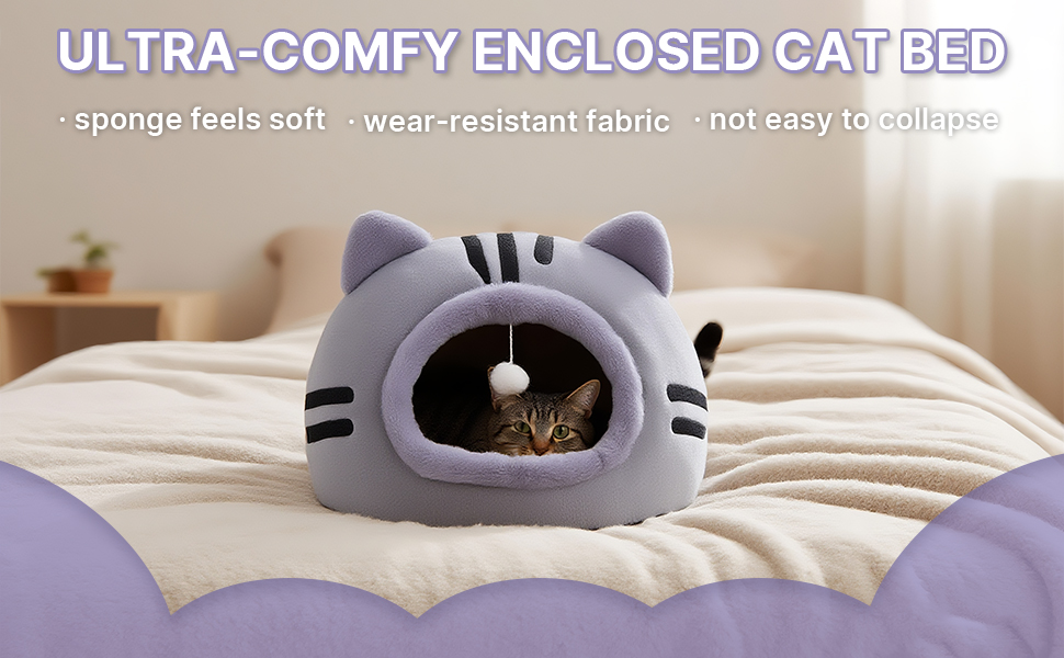 Кішка ліжко для котів, форма кота 40x40x32 см, велика кішка-печера, темно-сірий колір, складне ліжко для котів з пральними подушками, кішка-будиночок для кошенят, маленьких, середніх домашніх тварин, сірий колір