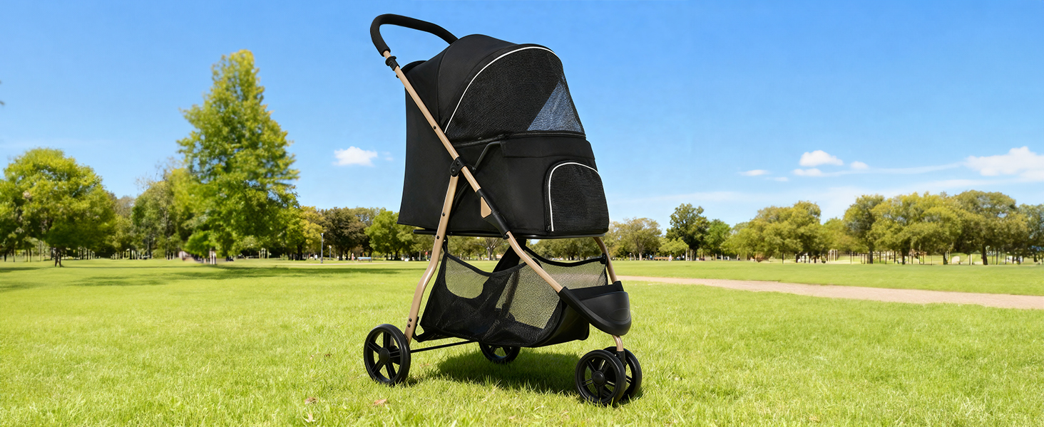 Візок для собак та котів YITAHOME 15 кг, 3 колеса, сітко-вікно, гальма, міцний, чорний