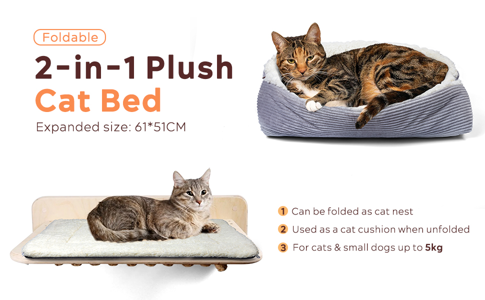 М'яке ліжко для котів, 60x45 см, плюшеве, для собак та котів, 2-в-1, ліжко-подушка, ліжко-ковдра, гніздо, ліжко (M:61x51 см)