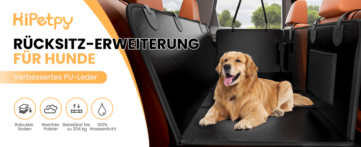 Захист для заднього сидіння автомобіля HiPetpy: водовідштовхувальна підстилка для собак з PU-шкіри, міцна (204 кг), антиковзаюча, для SUV, універсал, чорна