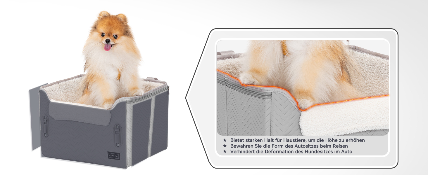 Автокрісло для собак Petsfit - стабільне та безпечне автокрісло для маленьких собак, з кріпленням для ременя безпеки, зручне ліжко-кошик з миючим плюшевим подушками, шкіряне сіре