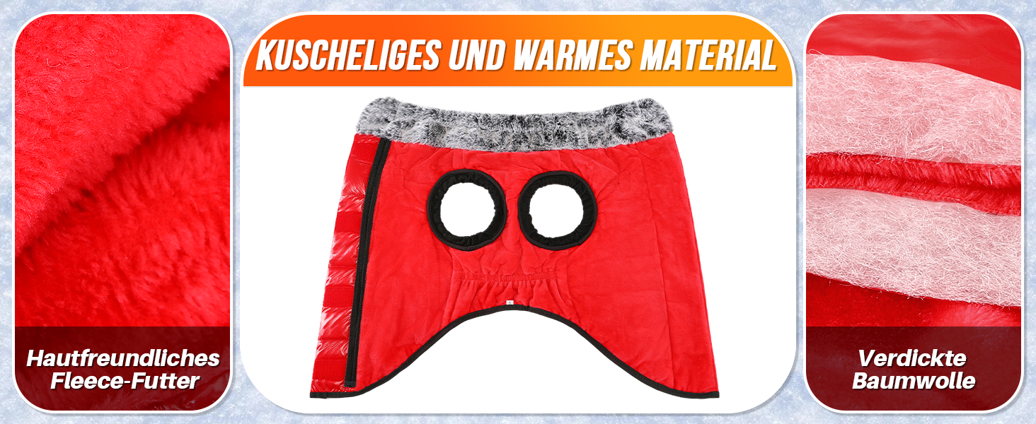 Водонепроникний собачий плащ з шлейкою, флісова комір-стійка, тепла зимова куртка для собак з подвійним блискавкою, куртка для собак з відбиваючими елементами, червоний, розмір S