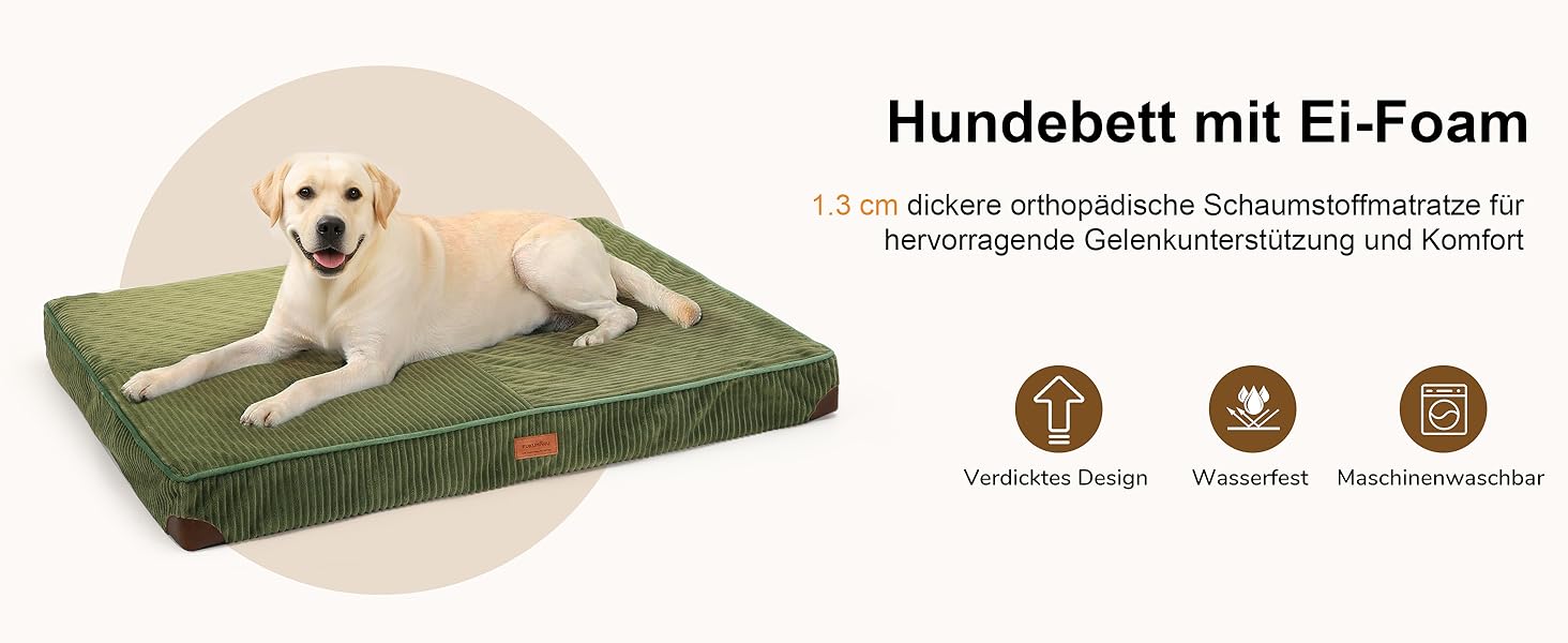 Ортопедичне ліжко для собак FUKUMARU - 91x56x9 см, зелене, з водонепроникним шаром, м'яке, антиковзне. Ліжко для собак, килимок, матрац