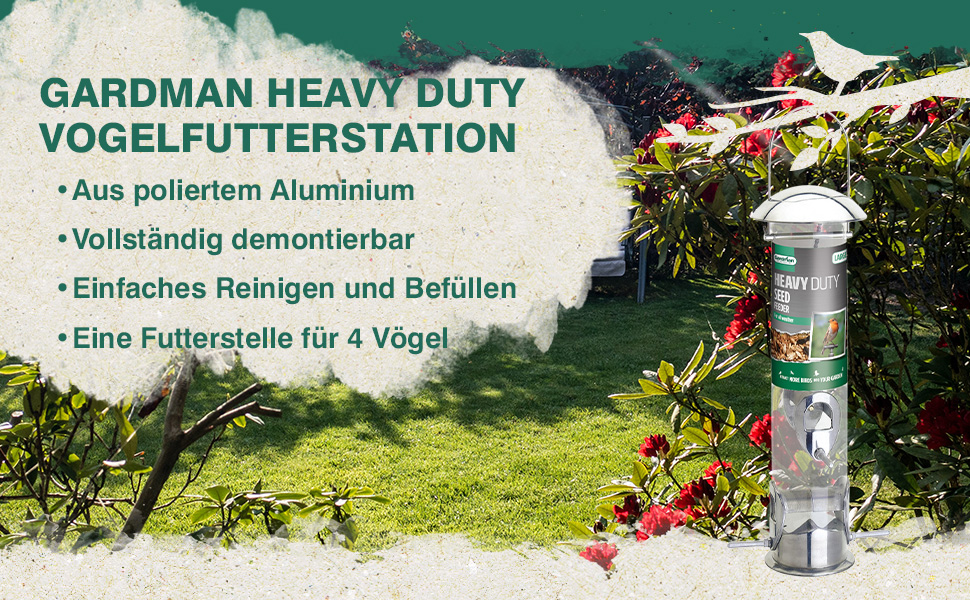 Годівниця для птахів Gardman Heavy Duty – міцна металева годівниця з 4 місцями для насіння, соняшника та горіхів