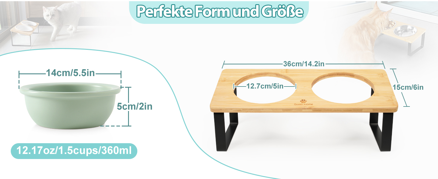 Набір мисок для котів GUUSII HOME (2 шт.) з кераміки, 360 мл, зелені, 14 см