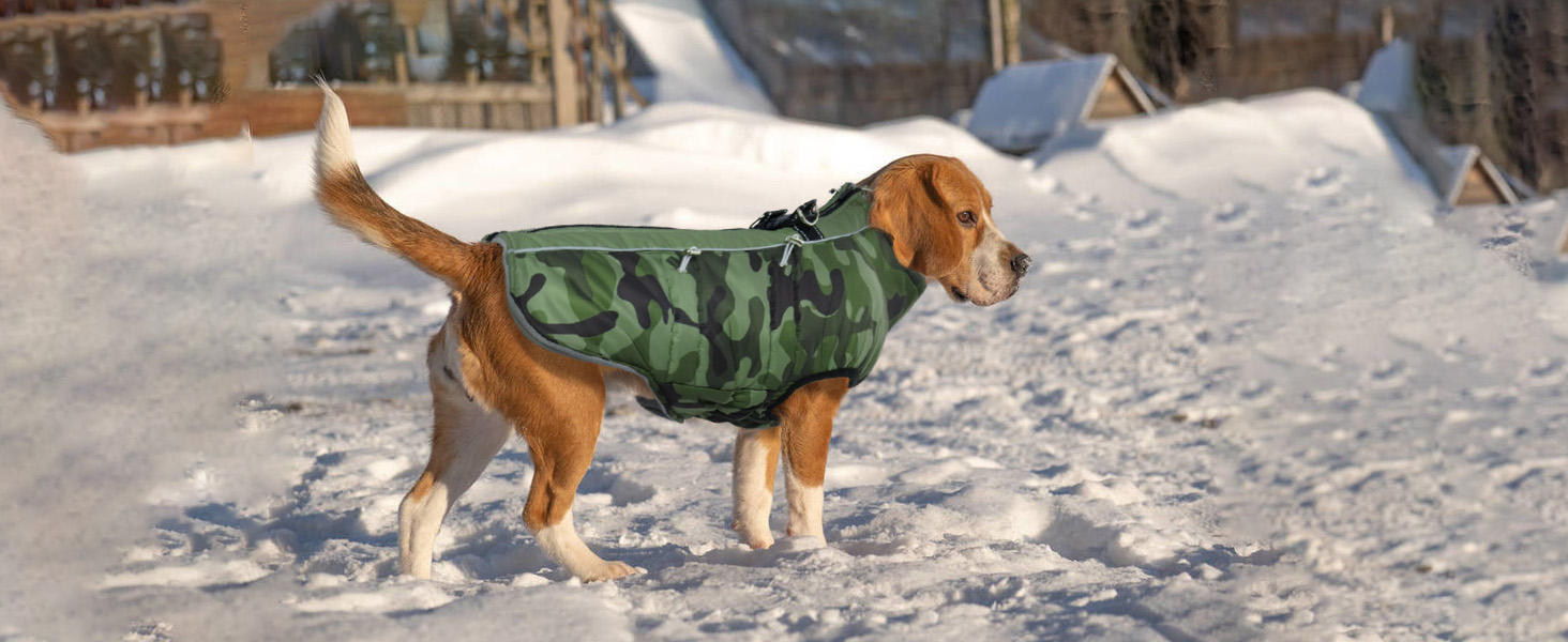 Водонепроникний зимовий одяг для собак, теплий куртка для собак з отвором для шлейки, для малих, середніх та великих собак, військовий камуфляж, з світловідбиваючими смугами, блискавка, XL