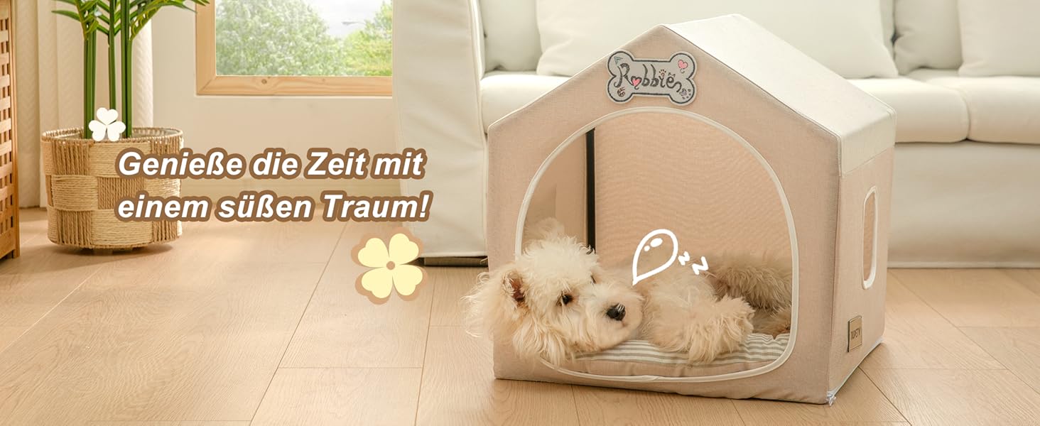 Будка для собак Jiupety, внутрішня, розкладна, для собак 4-9 кг, розмір M, 43x43x43 см, бежева