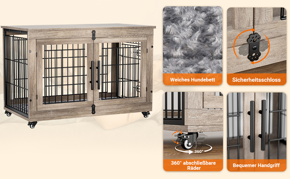 Кіяпал Будка для собак у дім з подушкою, сучасна будка для собак середніх та великих порід до 32 кг, 98x64x68 см, сіра