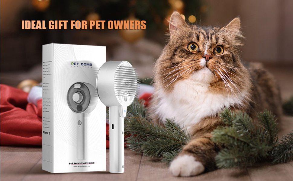 Двостороння щітка для котів з парою 4-в-1: масаж, догляд та видалення шерсті. Біла щітка з парогенератором для котів