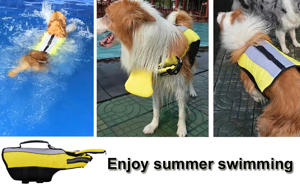 Жилет для плавання для собак, жовтий (L) з Airbag, ручкою та світловідбиваючими смугами