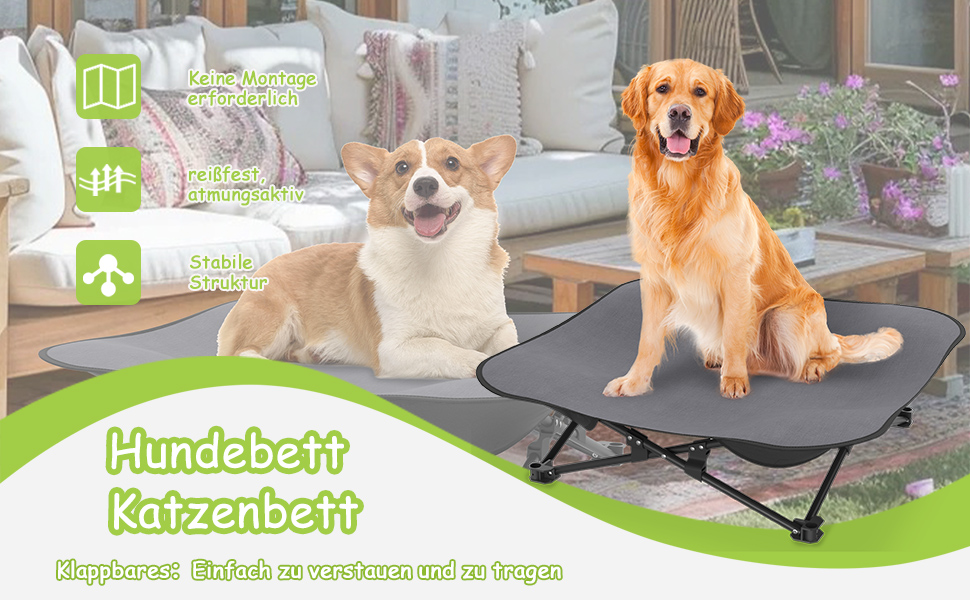 Крісло-ліжко для собак та котів 68x68x21 см, складне, підняте, з дихаючого поліестеру, для дому та саду