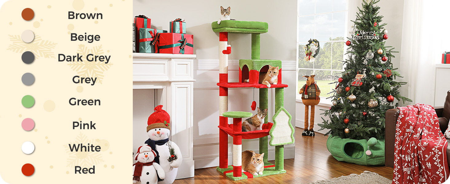 Комплекс для котів PAWZ Road з будиночком, гамаком та когтеточкою, 6-ярусний, 113 см, зелений