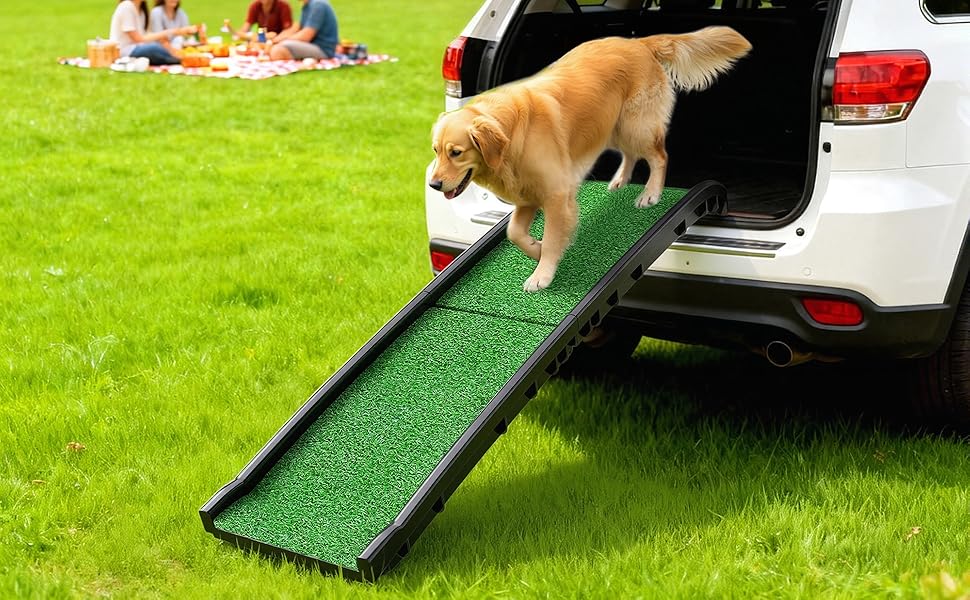 Рампа для собак PawHut, портативна, складана, з штучним газоном, антиковзаюча поверхня, для авто, SUV, вантажівки, дому, 155 x 38,5 x 15,5 см