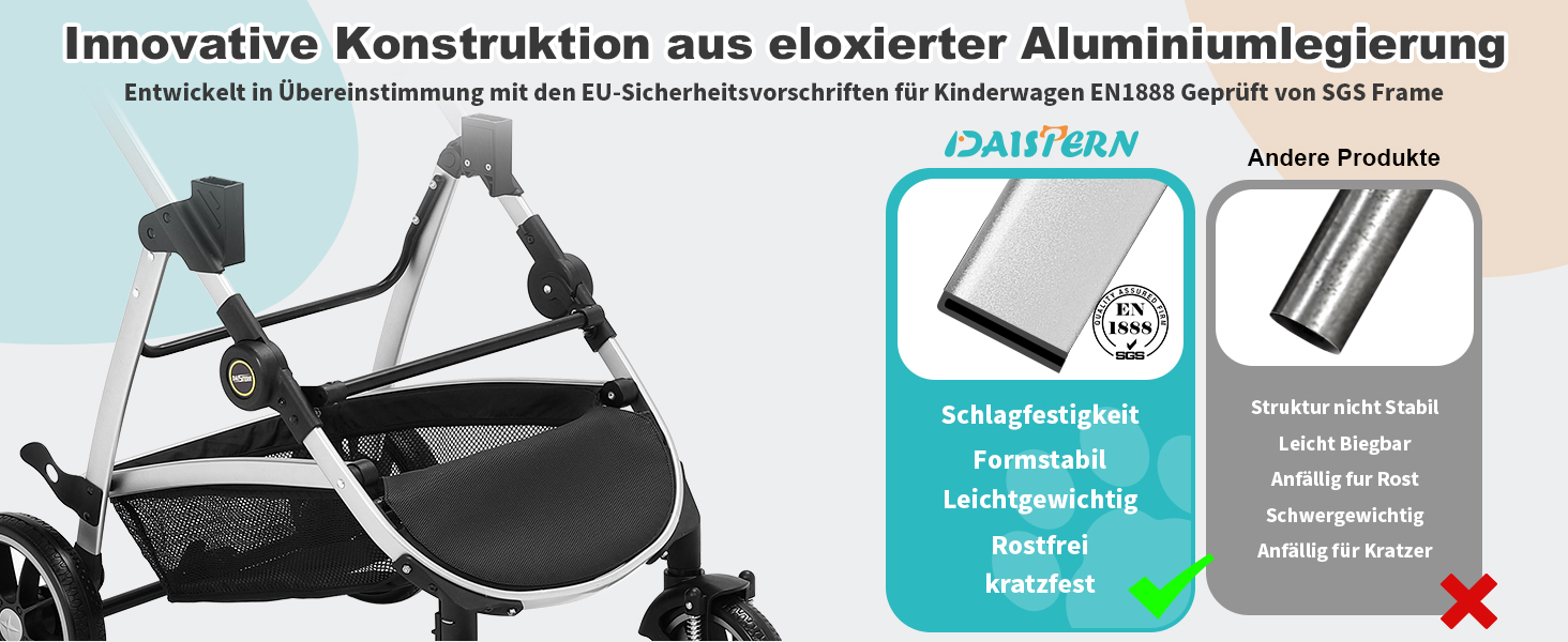 Візок для собак DAISTERN, складаний, до 25 кг, сірий. Легкий алюмінієвий каркас, поворотне EVA-колесо з амортизатором та гальмом, 4-в-1 для прогулянок, міста та ветеринара.