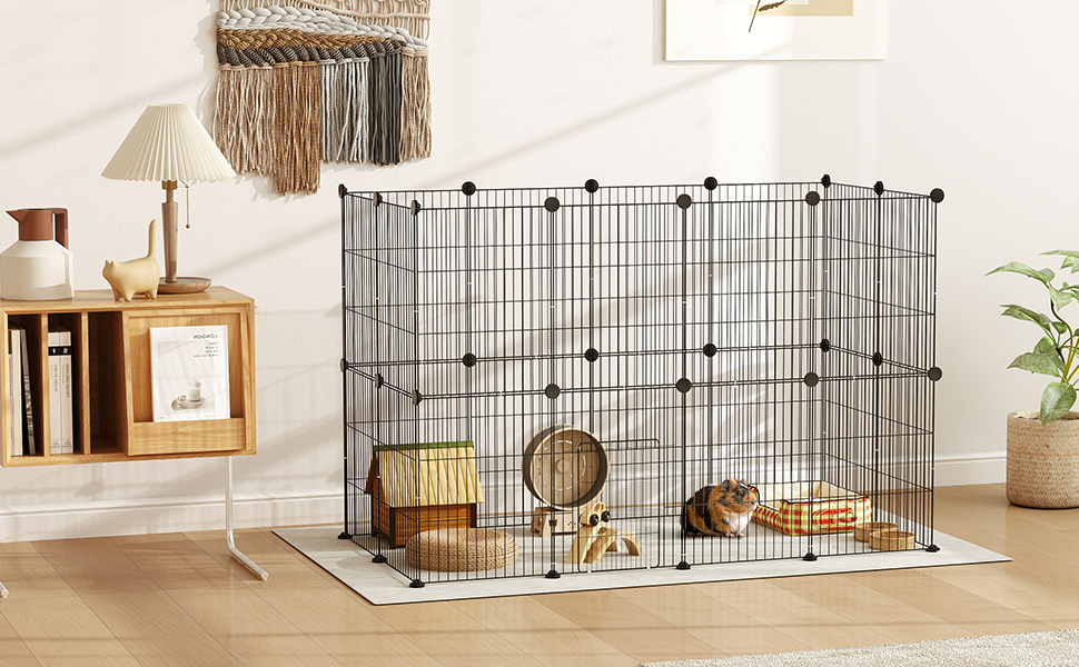 Клітка для кроликів та морських свинок PawHut, вольєр для дрібних тварин, вольєр для вигулу, сталева клітка, чорний колір, 120 x 60 x 80 см