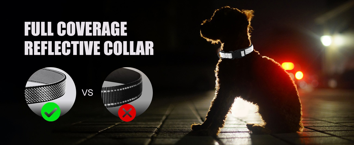 Відбиваючий нашийник для собак Didog з пряжкою, регульований, м'який неопрен, з підкладкою, нейлон, для маленьких, середніх та великих собак, чорний, L: обхват шиї 33-56 см, чорний