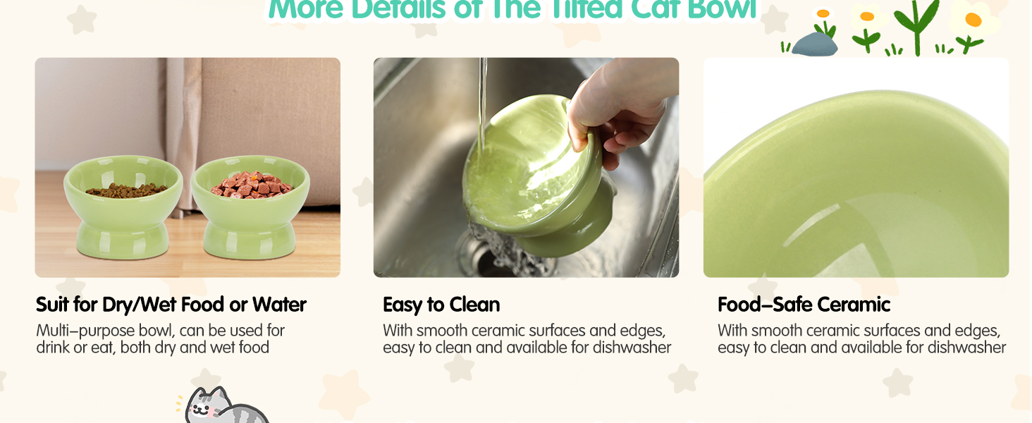 Керамічні годівниці для котів Nobleza (2 шт) з нахилом 15°, анти-блювотні, для корму та води, підходять для котів та маленьких собак, білий колір