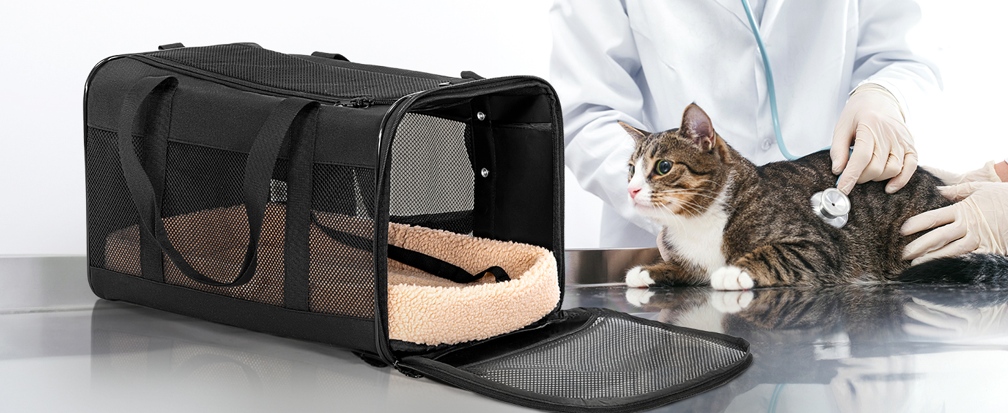 Транспортний бокс для кота/собаки Petsfit, чорний, L+, 48.5x31x31 см, з м'яким килимком