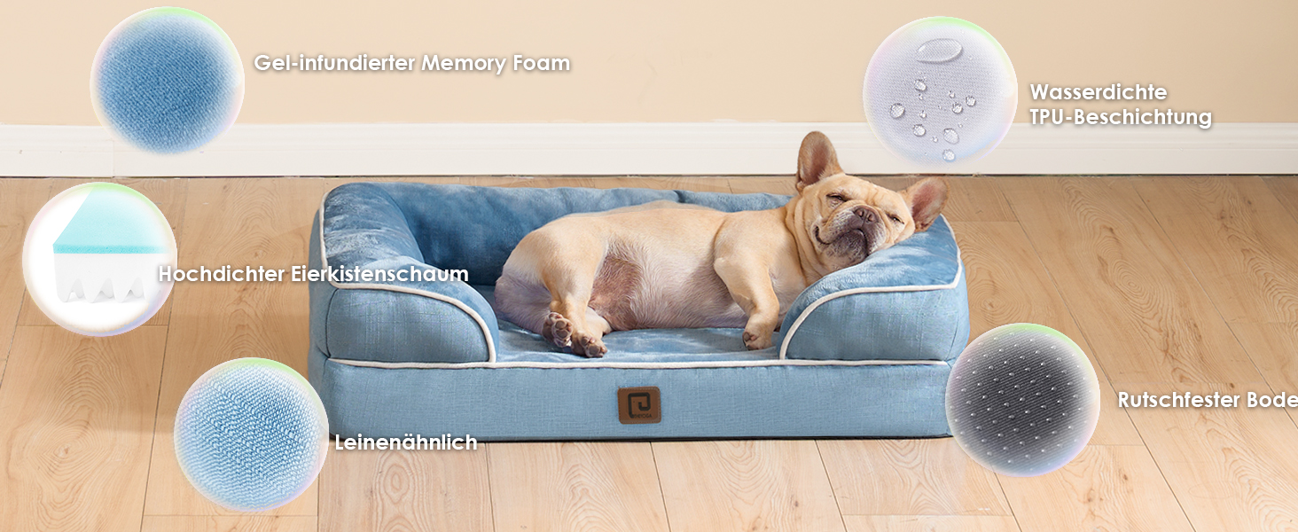 Ортопедичне ліжко для собак великих порід EHEYCIGA, 112x81 см, кошик для собак з Memory Foam, водовідштовхувальне, неслизьке, з високим бортиком, блакитний колір