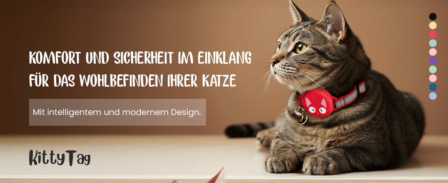 Нашийник для кота KittyTag з аксесуарами, сумісний з Apple Airtag, світловідбиваючий та світловий, GPS, з захистом від задушення, регульований (червоний)