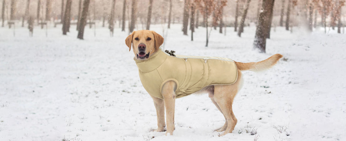 Водонепроникний теплий зимовий одяг для собак - куртка-манжетка з отвором для шлейки, армійський камуфляж, для собак маленьких, середніх та великих порід, з світловідбиваючими смугами, блискавкою (S, Абрикосовий)