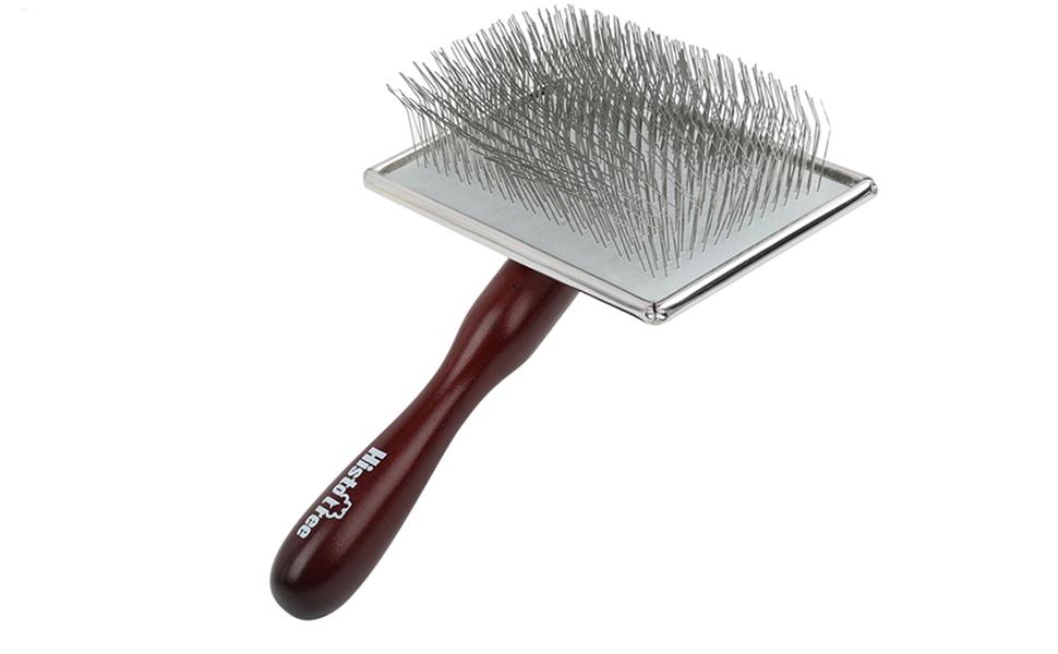 Щітка для собак та котів з дерев'яно-металевим руків'ям, самоочисна, м'яка, антик-дизайн, ергономічна, для довгошерстих порід (пудель, лабрадор)