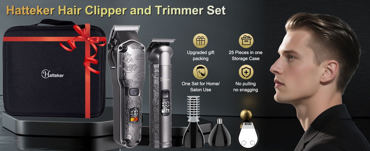 Електрична машинка для стрижки волосся Hatteker Profi – триммер для бороди та тіла, чоловічий, з T-подібною насадкою, водонепроникна (сірий)