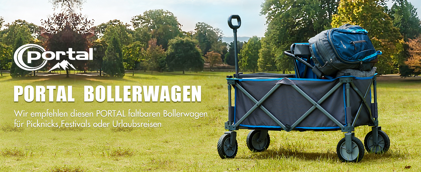 Складаний візок-тележка PORTAL знімний тканний дах, 100 кг, для кемпінгу, саду, пляжу, покупок, блакитний