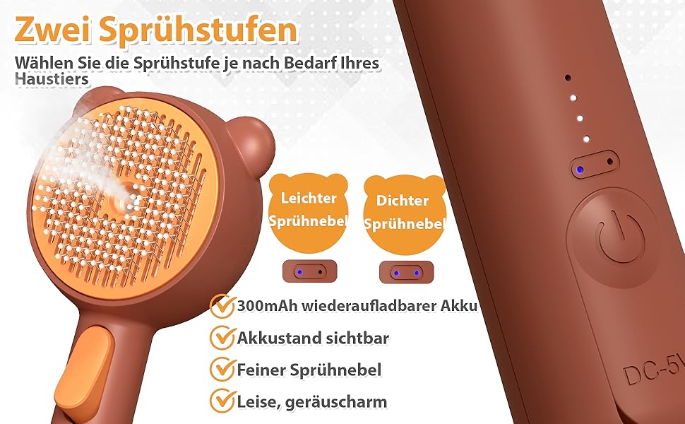 Парфумерна щітка для котів з розпилювачем, 4-в-1: видалення шерсті, масаж, розпилення, самоочищення, водонепроникна IPX7, для котів та собак, білий/коричневий колір