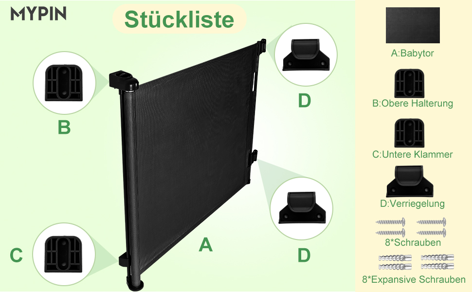 Захист для дверей MYPIN - висувна сітка, 0-140 см. Захист для собак, дітей. Чорний колір.