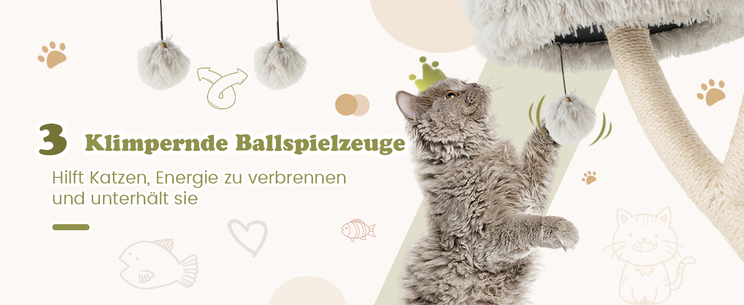 Дерев'яний кігтетопор для котів COSTWAY 178 см з 3 лежаками, м'ячиками та сизалевими стовпчиками, великий, з металевим каркасом, сірий
