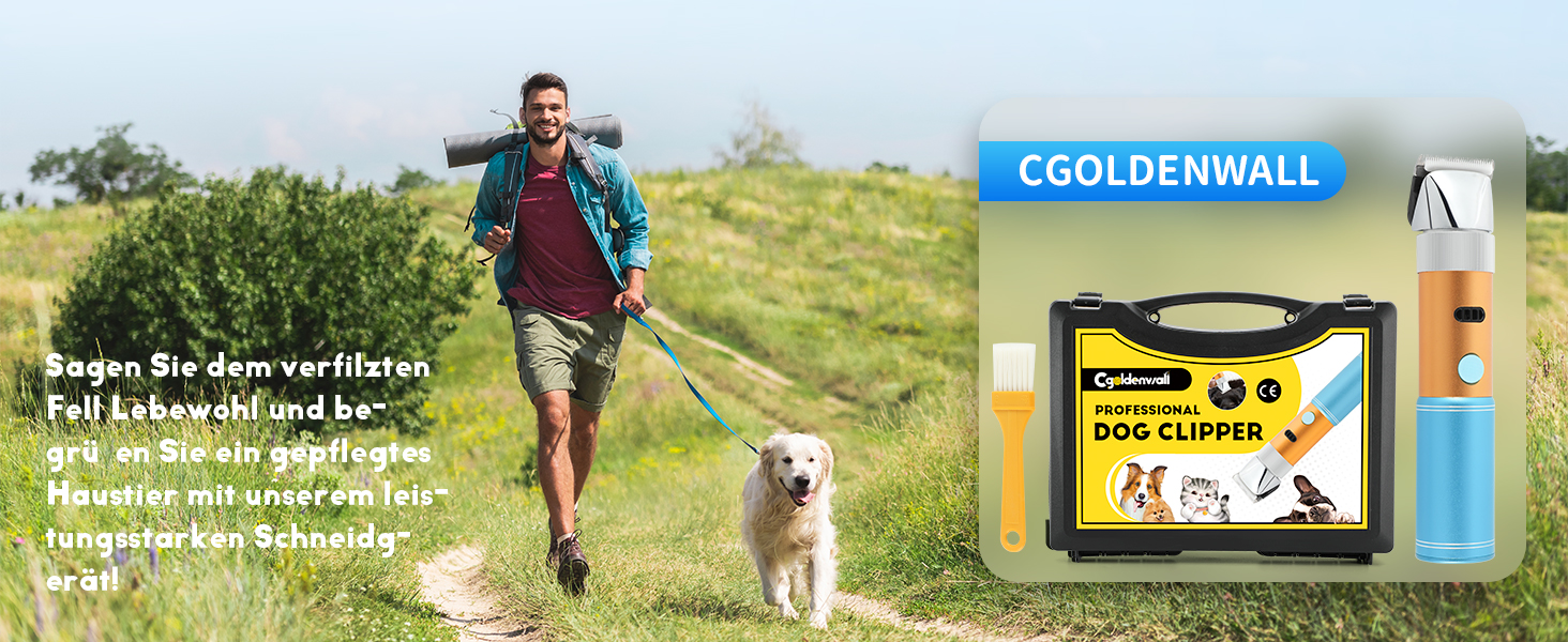 Електрична машинка для стрижки собак CGOLDENWALL 400W – професійна, акумуляторна, з набором насадок 3мм+6мм, 5 годин роботи, тиха (<50db), запобігає заплутування шерсті