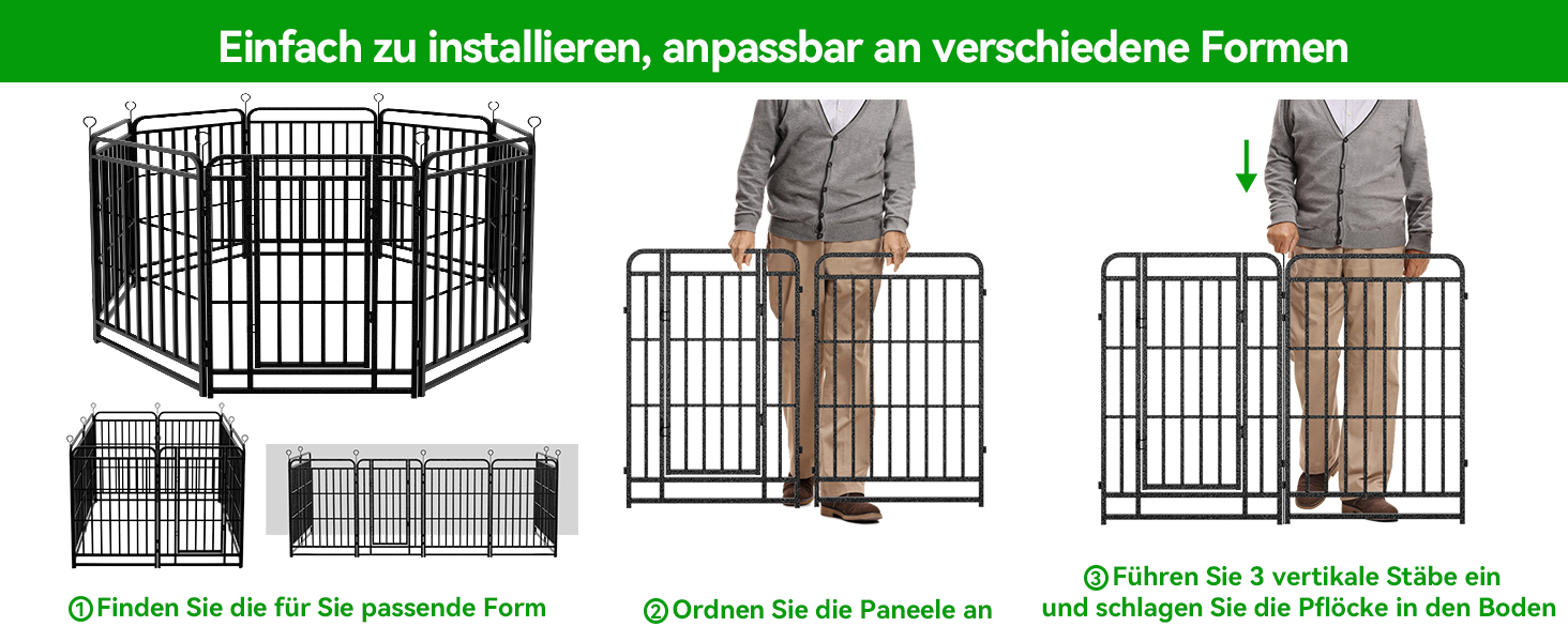 Кіягро вольєр для цуценят 544см, 100см висотою, 8-секційний розкладний вольєр для тварин з дверима, вольєр для собак, котів, кроликів, для саду, без інструментів, 8 секцій
