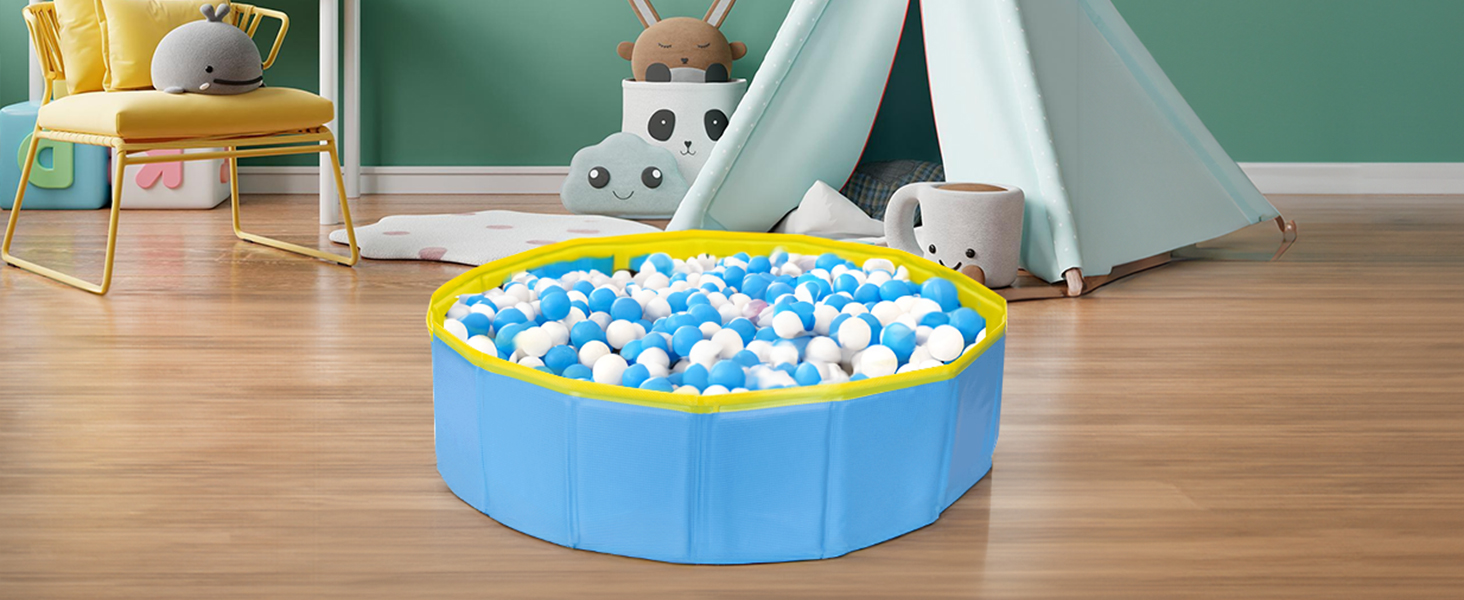 Басейн для собак Nobleza: складаний, 80x20 см, блакитний та жовтий, для великих та маленьких собак та котів